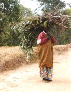 donna ruandese che trasporta del legname